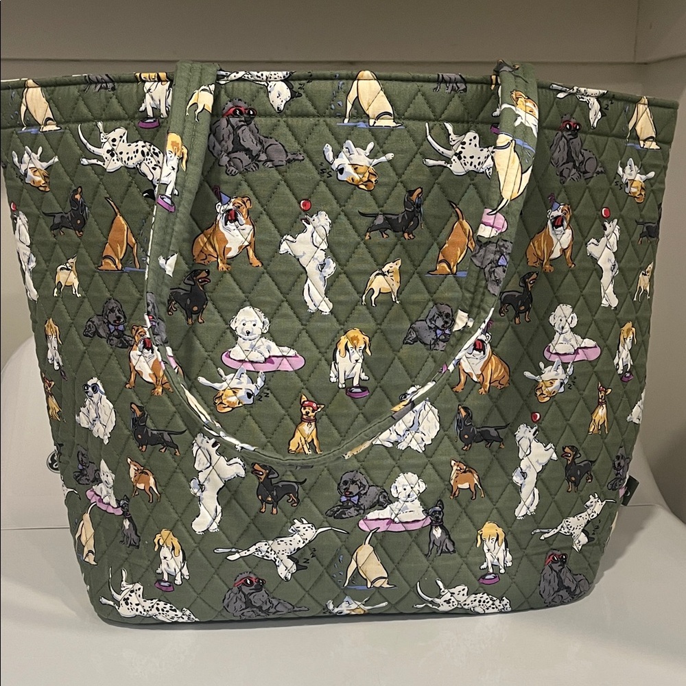 Vera Bradley Green Quilted Tote Bag with Dog Print